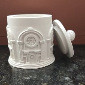 European Style Palace House Candle, White Ceramic with Hand-Carved Gothic Archit